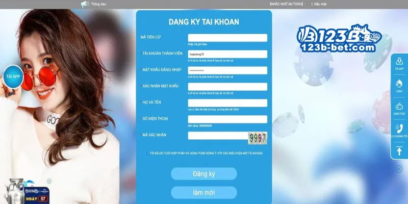 Giao diện biểu mẫu đăng ký chính thức