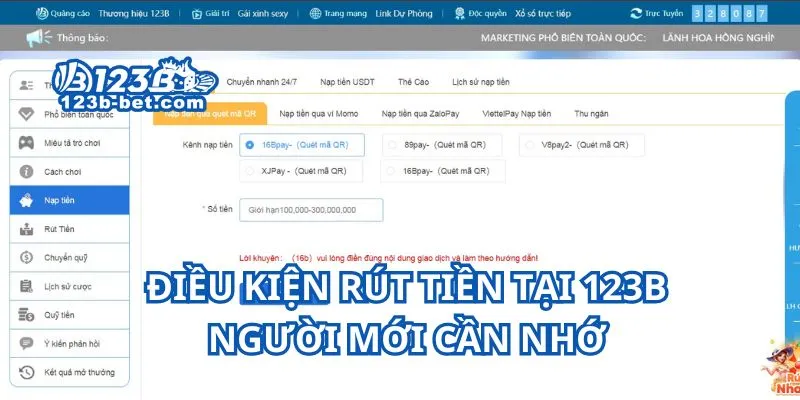 Điều kiện rút tiền tại 123B người mới cần nhớ